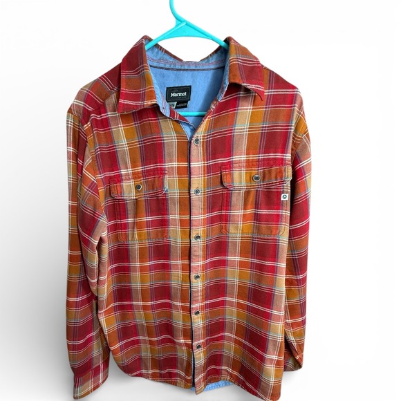 Marmot Other - Marmot Mens Plaid Long Sleeve Button Up Shirt Red Orange Blue Size M/M